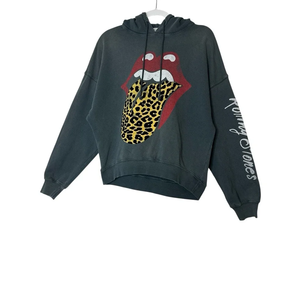 Free People DAYDREAMER X REVOLVE‎ Flocked Rolling Stones Hoodie Sweatshirt XS - Picture 2 of 10